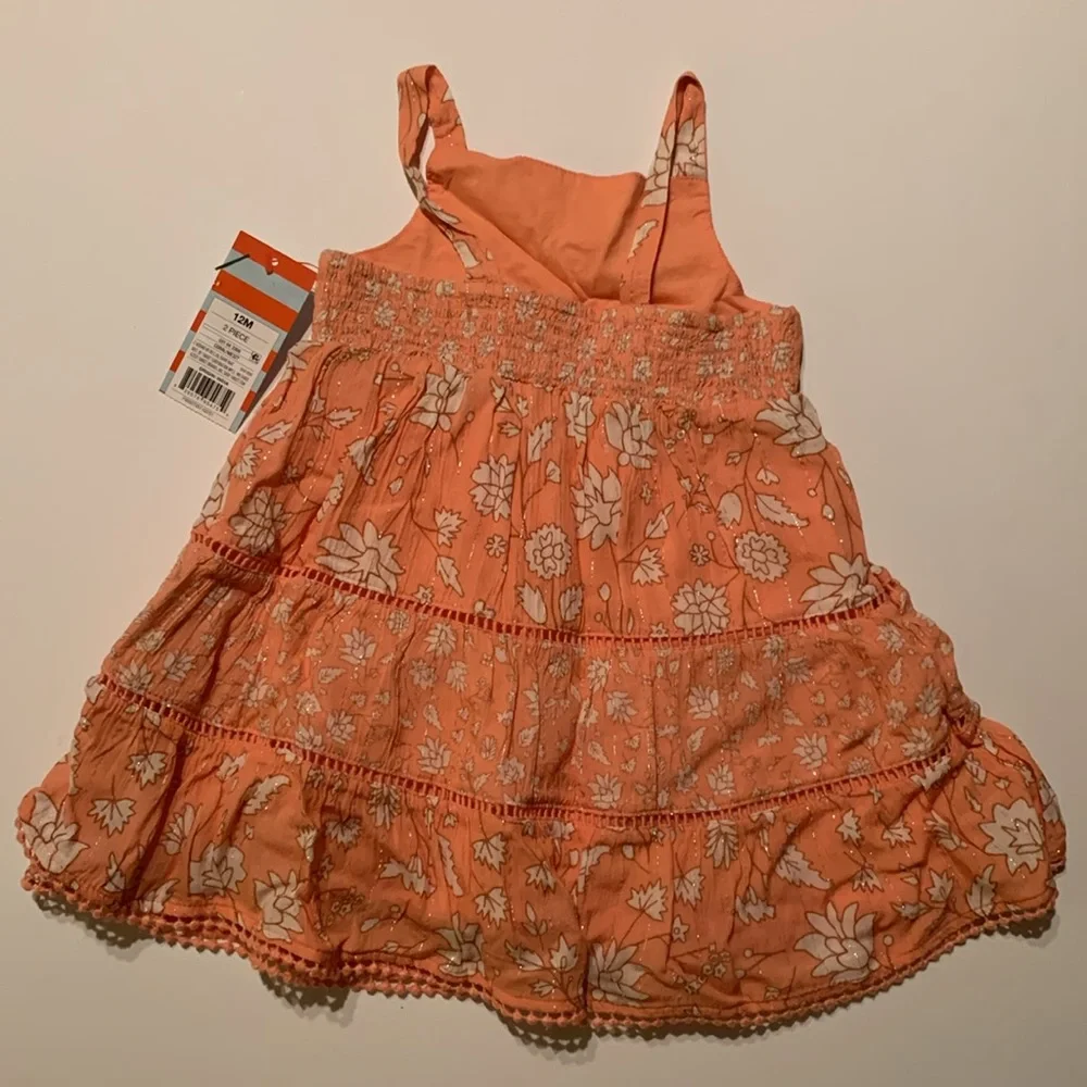 Cat & Jack Peach Floral Tiered Tank Dress with Panty